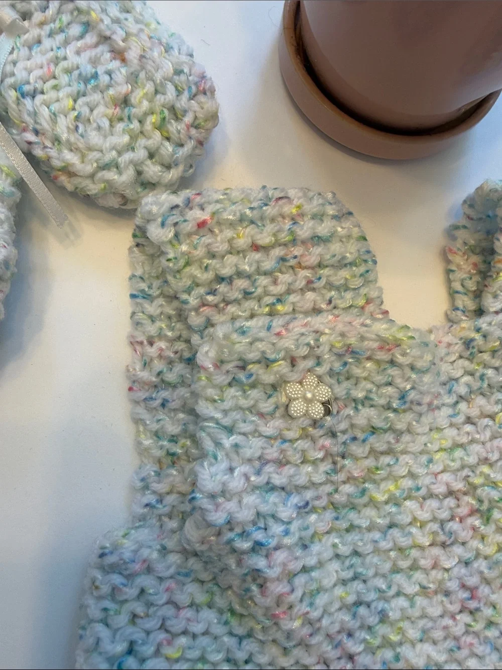 Handmade Pastel Speckled Baby Dress and Booties - Multicolor needs finishing